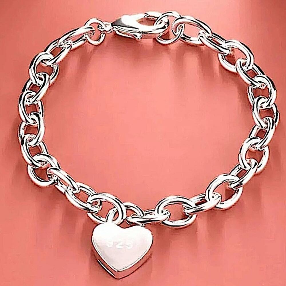Sterling Silver Heart Lock Chain Link Bracelet